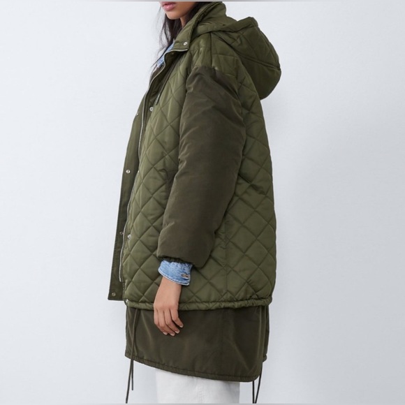 NWT Luxe Minimalist Timeless Zara Water Resistant Hooded Quilted Coat - Picture 9 of 17